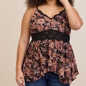 Torrid Sz 4 Gauze Babydoll Tank With Lace Inset Cami